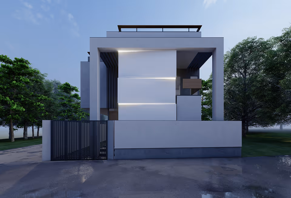 The boundary wall and gated entrance to a Happiness 2 villa.
